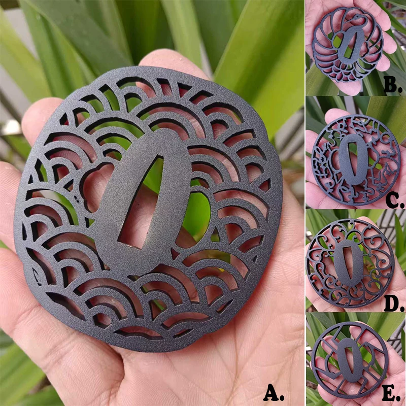 Tsuba de hierro - Protector de mango de espada japonesa DIY, Accesorios para espadas samurái, Corte láser de hierro, Acabado esmerilado, Color negro mate