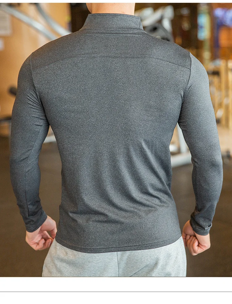 Homens de compressão correndo camiseta de fitness apertado manga longa camisa esporte treinamento ginásio jogging sportswear de secagem rápida