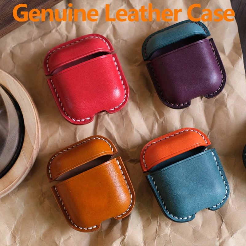 Genuine Leather  AirPods Pro 2 Case Luxury Real Leather Custom Made Handmade Cover  AirPods 3 2 1 Bluetooth Earphone Cases.