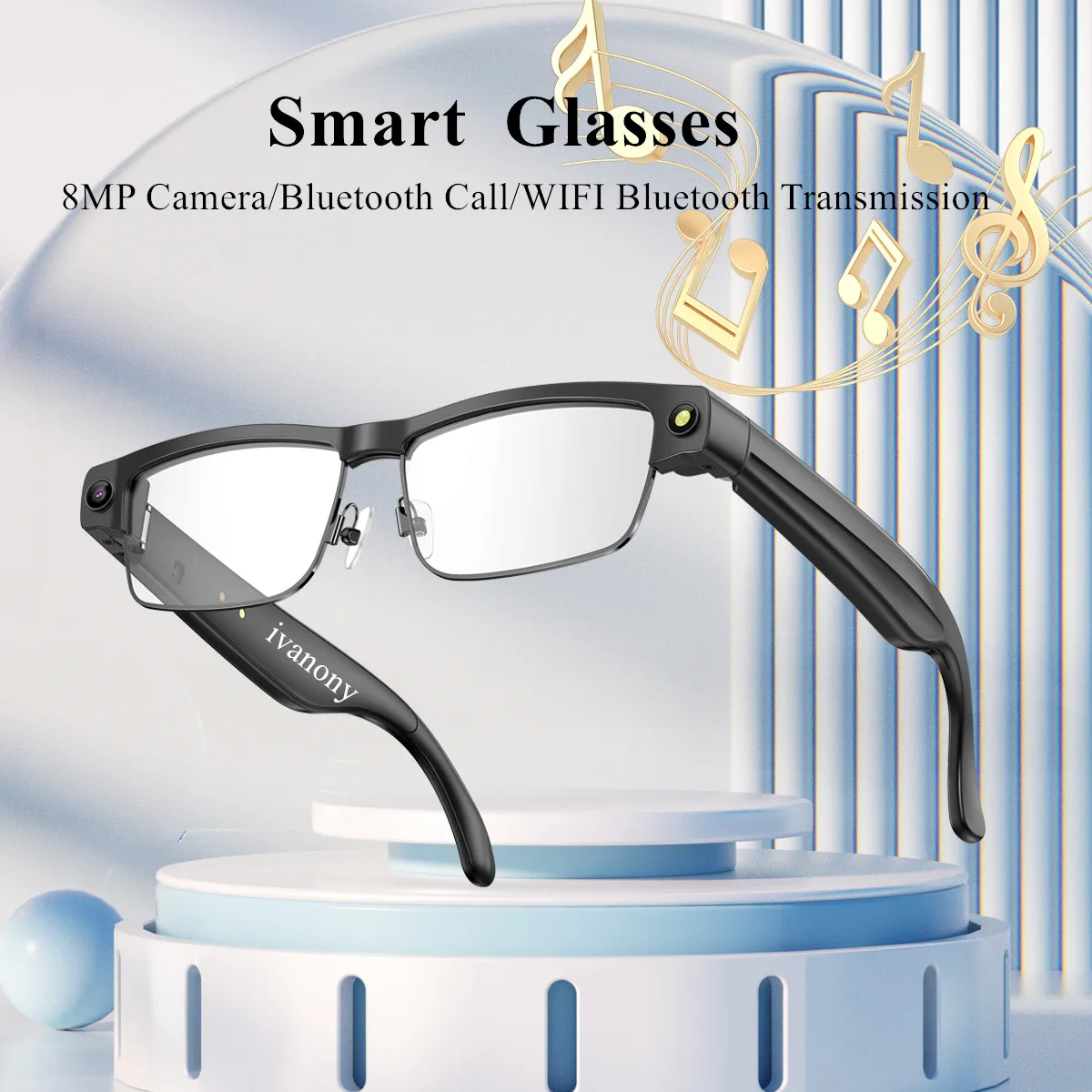 

Smart Glasses 8MP Camera WIFI Bluetooth Real Time Transmission Answer Call Remote Music AI Object Recognition Smart Eyeglasses