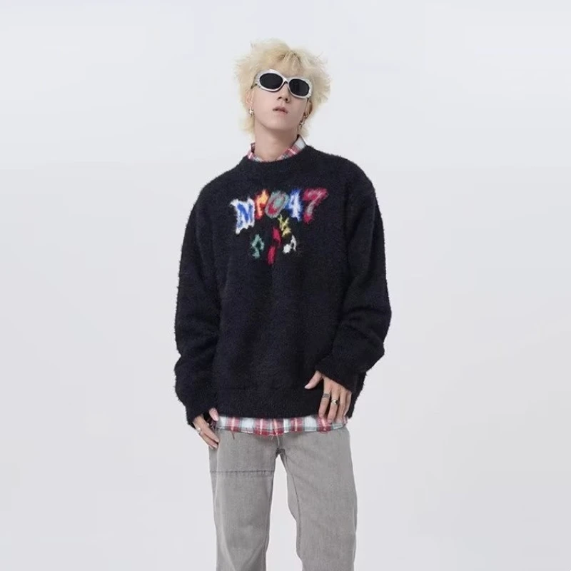 

Мужской вязаный свитер в стиле ретро Hong Kong Sle, большой размер 300, весна-осень, новый свободный трикотаж из искусственной норки с высоким дизайном