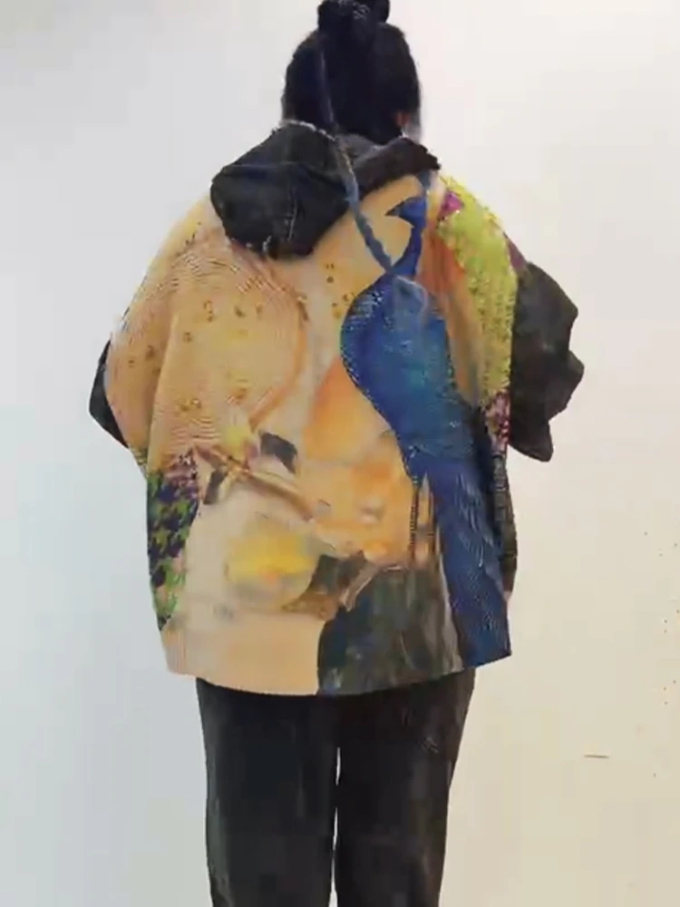Moda zimowa Max LuLu luźne koszule bez guzików damska w stylu Casual, z nadrukami dżinsowa dzianinowa swetry z kapturem damska luksusowa ciepła