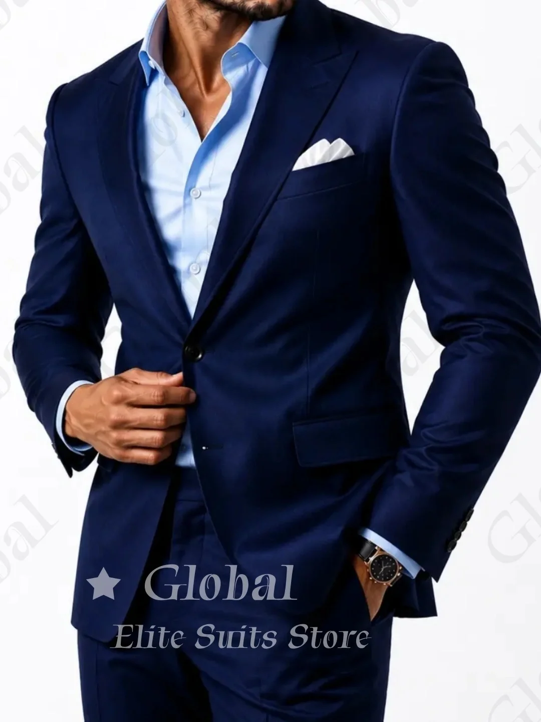 Navy Blue 2 Piece Suit Men One Button Notch Lapel Slim Fit Blazer Matching Pants Set Office Meeting Wedding Outfit Customized