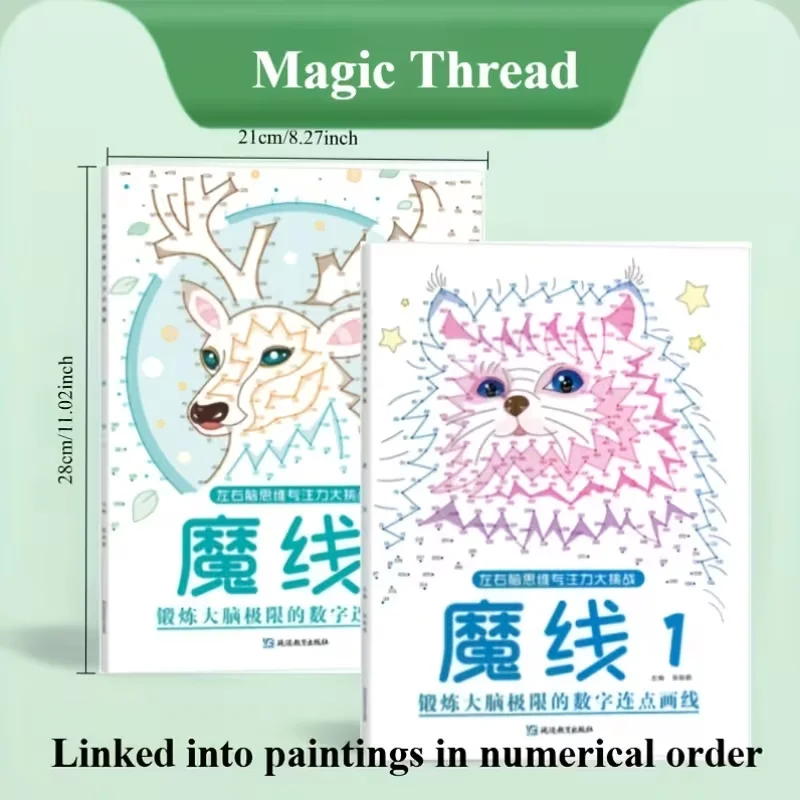 2pcs Magic Thread Moline Dot Drawing Books, Pen Control & Concentration Training, Brain Development Art Therapy for Holiday Gift