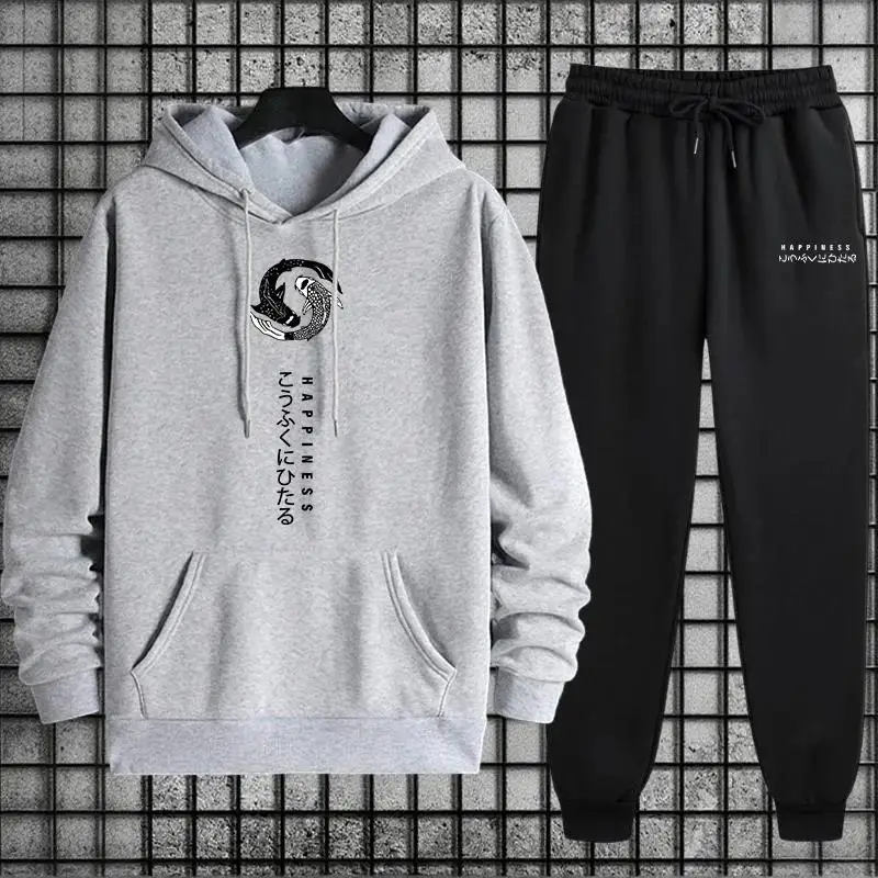 

2025 New Trendy Men's Tracksuit Japan Fashion Hoodie and Sweatpants Autumn Winter Daily Casual Sporty Jogging Suit Hooded Outfit