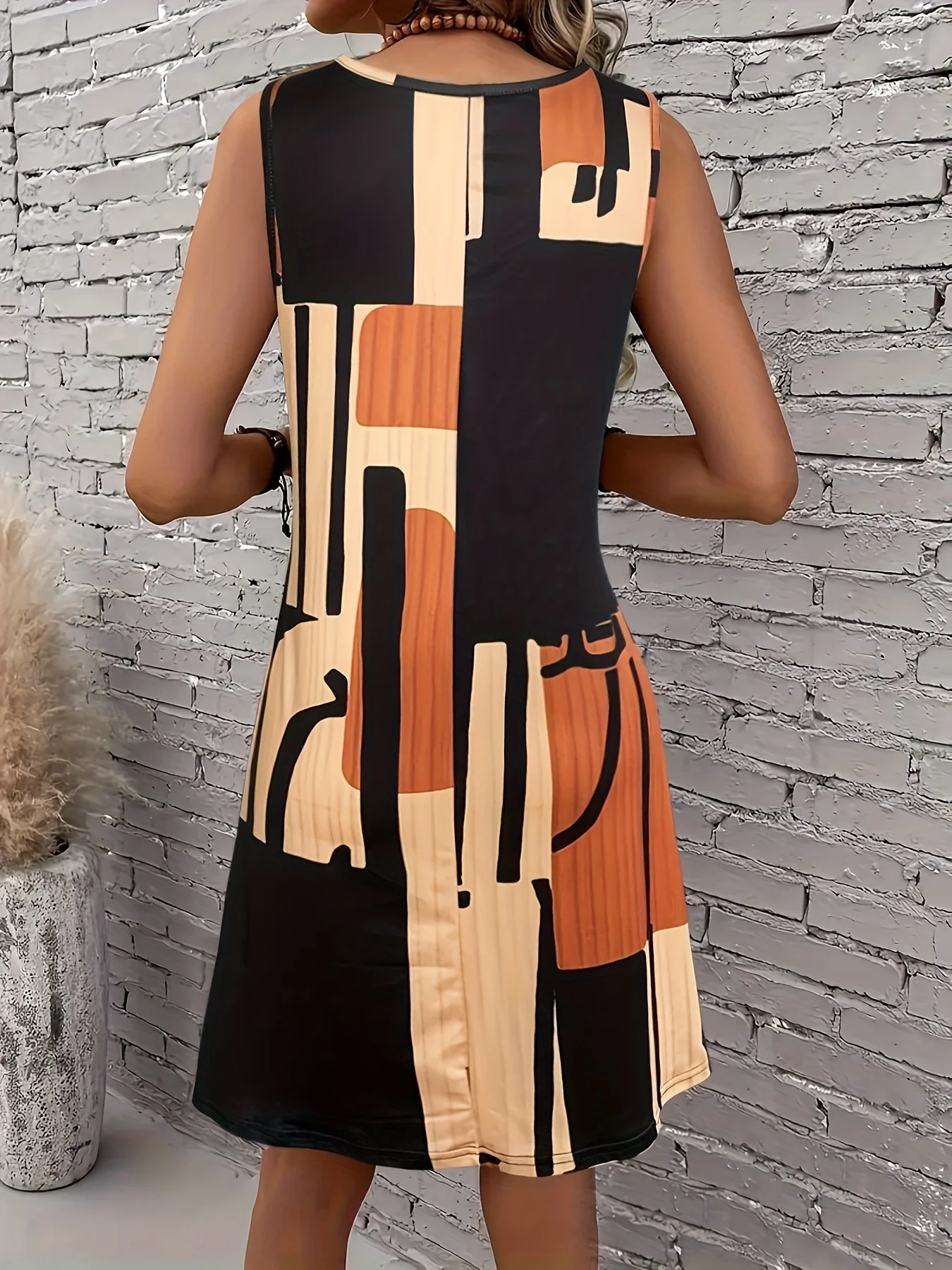 Spring&Summer Women's Geometric Pattern Sleeveless Dress For Summer Vacation,dresses for women summer，Women Bohemia Midi Dresses