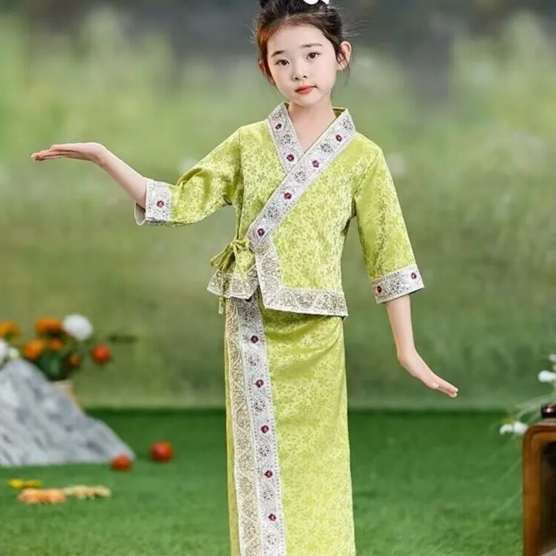 

2026 New Children's Traditional Ethnic Dai Clothing for Girls' Thailand Top Skirt 2-piece Girls' Performance Dance Costume LI668