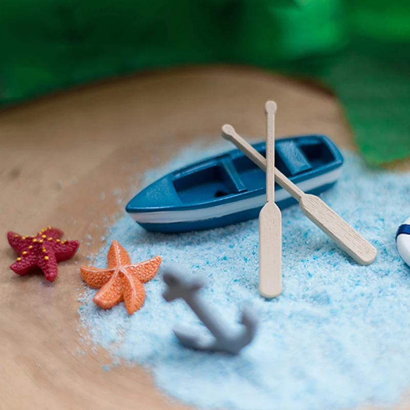 Summer Beach Landscape Seascape Ornaments Boat Starfish Sun Umbrella Lifebuoy Chair Model Miniature DIY Terrarium Decoration