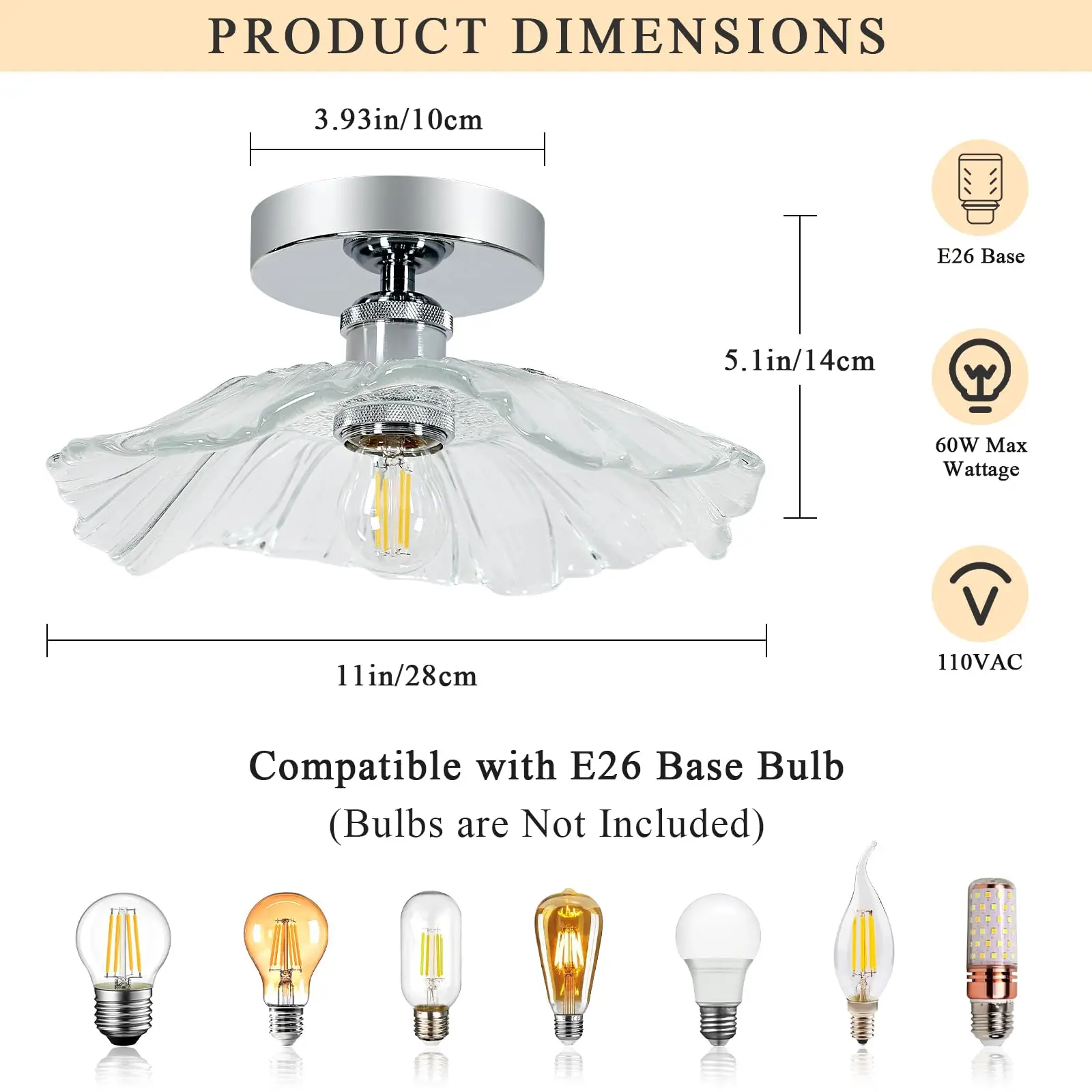 Semi Flush Mount Ceiling Light, Modern Flower Ceiling Light Fixture with Vintage Glass Shade, Hallway Flower Chandelier for Entr