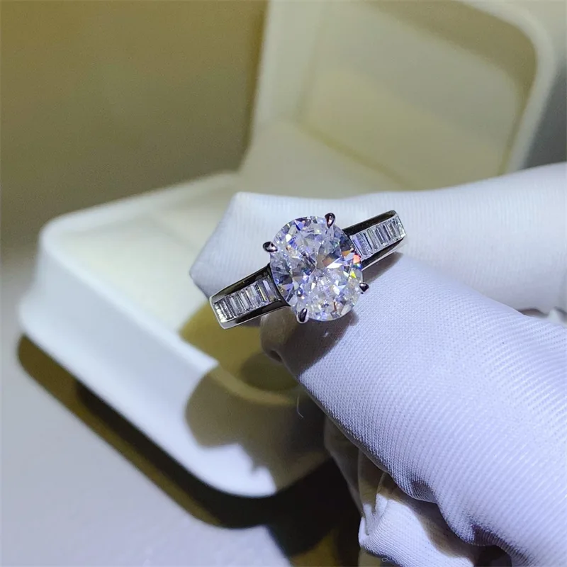 Luxury Inlaid Oval Ring For Women 3ct Moissanite PT950 Platinum Elegant oval design with full diamonds, gorgeous and upscale