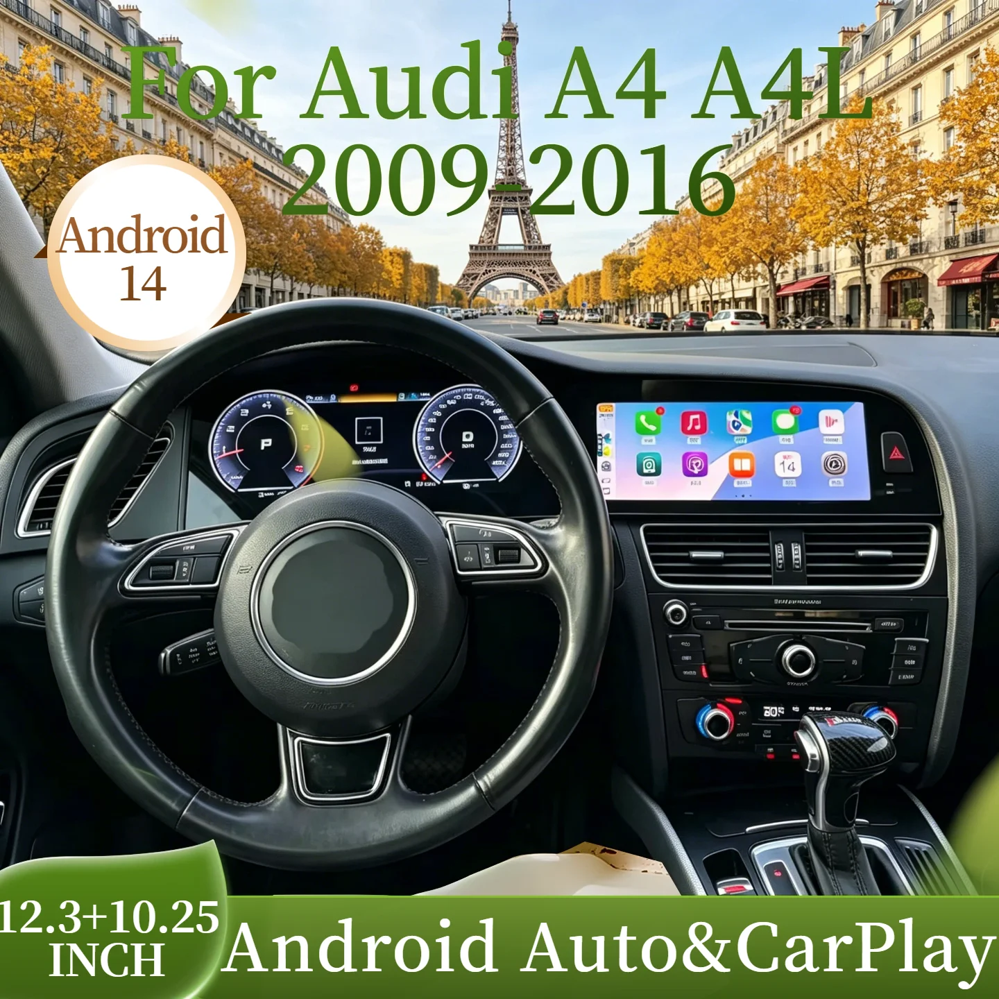 

Android 14 CarPlay Auto 12.3"+10.25'' Car Radio For Audi A4 A4L 2009-2016 Touch Screen 4G Multimedia Stereo Player GPS Head Unit