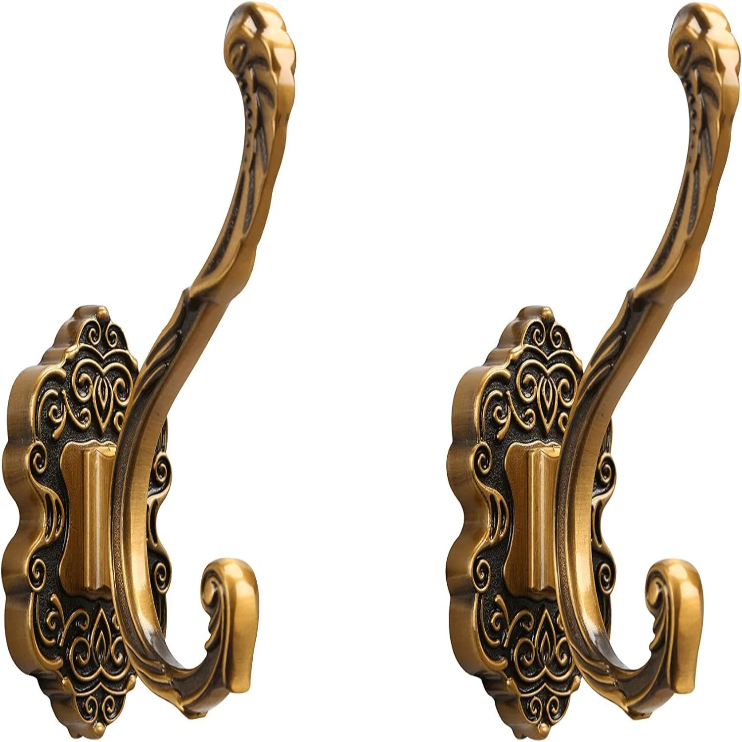 Heavy duty, decorative antique vintage brass wall mounted towel coat racks - Pack of 2. Ideal for hanging coats, purses, and clo