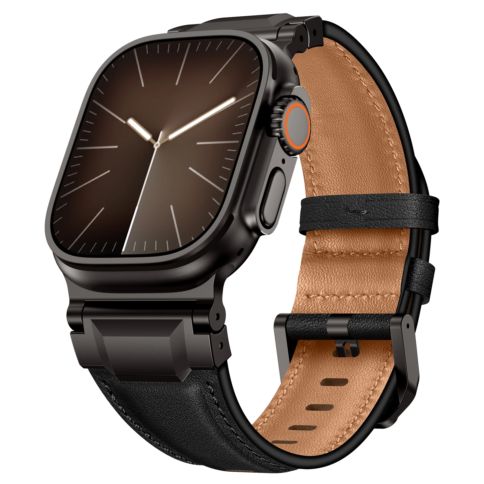 VWAR TOP lederen band voor Apple Watch Ultra 3 2 49 mm titanium connector voor iWatch-serie 11 10 9 8 7 SE 46 mm 45 mm band