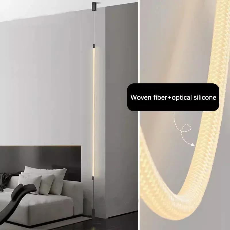 Modern Bedside Lamp Minimalist Slim Line Floor Light for Living Room Foyer Creative Woven Fiber Silicone Ceiling Pendant Fixture