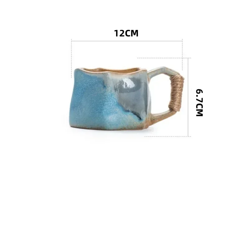 Ceramic Mug Irregular Shape Mug Tea Cup with Handle Polychromatic Creative Pottery Water Mugs Coffee Cup Retro Living Room Decor