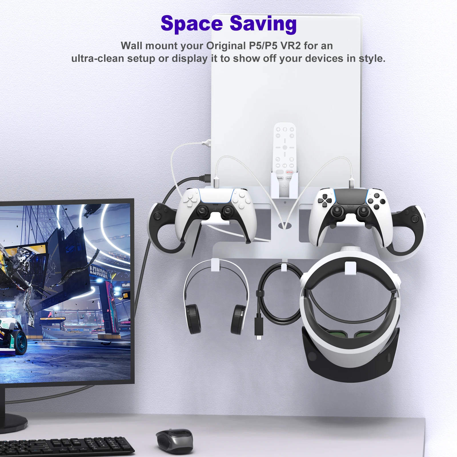 for PS5 PS VR2 Game Console Wall Bracket Wall Mount Storage Rack for Playstation 5 Game Handle Bracket Anti-Slip Holder