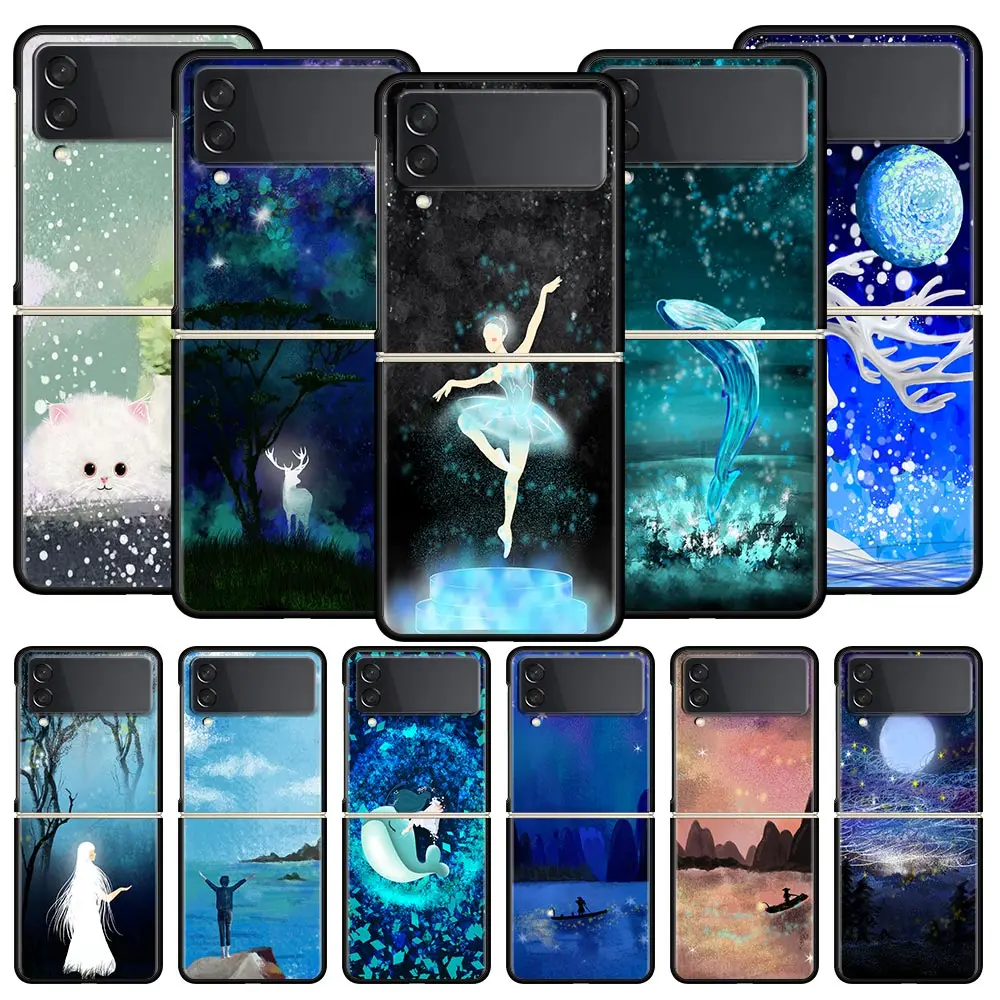 Phone Case for Samsung Galaxy Z Flip 3 4 5 6 7 Folding Shell For Samsung Z Flip4 PC Hard Cover Oil Painting Aesthetic Art