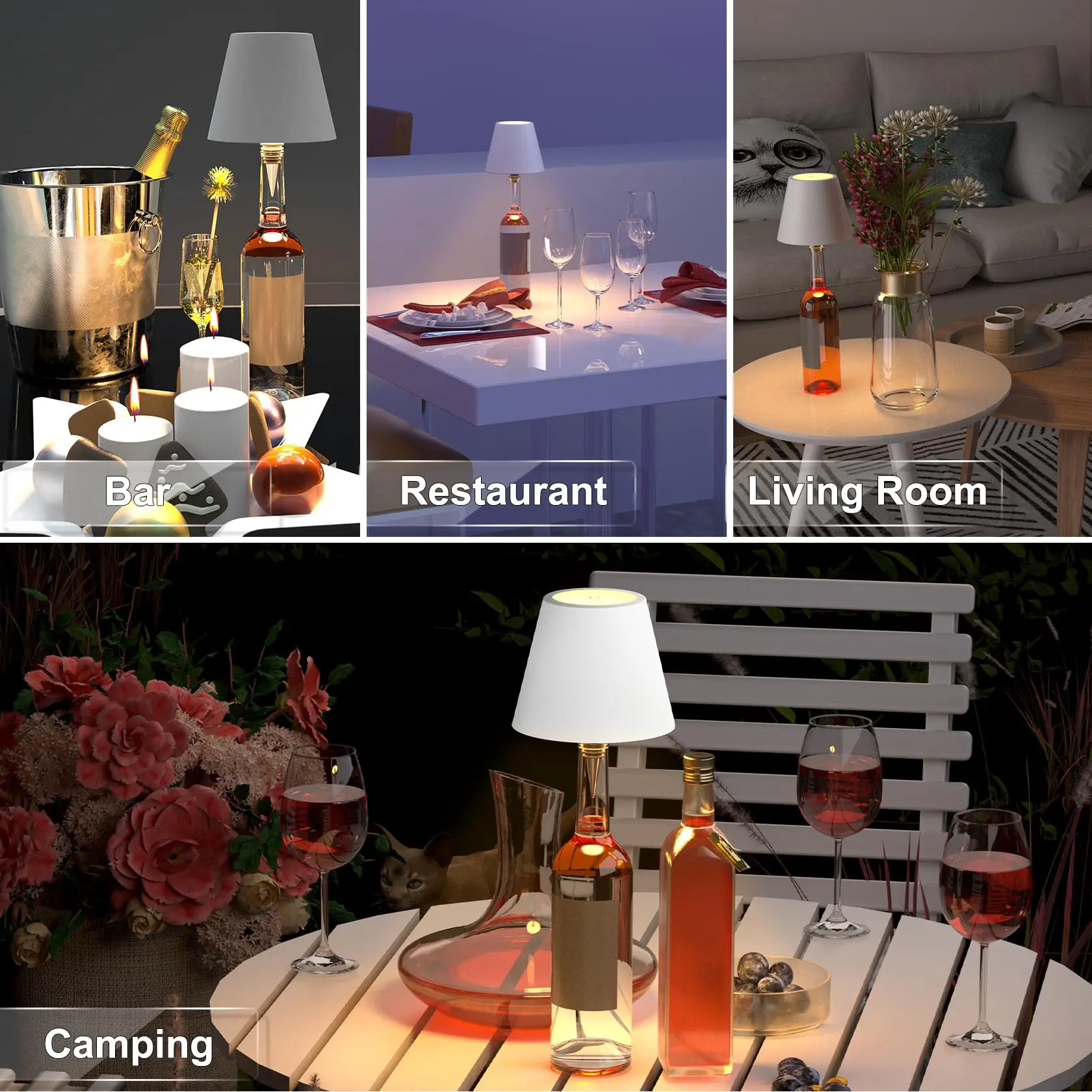 أضواء زجاجة النبيذ 3 ألوان USB غطاء مصباح زجاجة لاسلكي مع ضوء ستبليس يعتم أضواء LED لزجاجة الخمور القابلة لإعادة الشحن