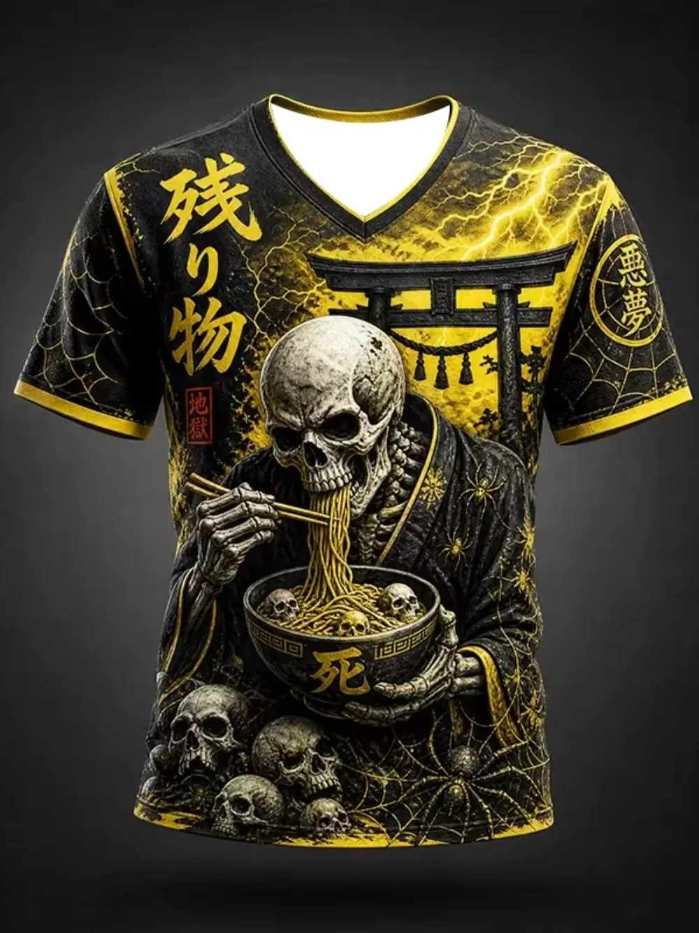 Japanese-style Skeleton Warrior Series 3D Print Breathable Quick-dry Men's Loose Large-sized  T-shirt, Street Casual Hip-hop Top