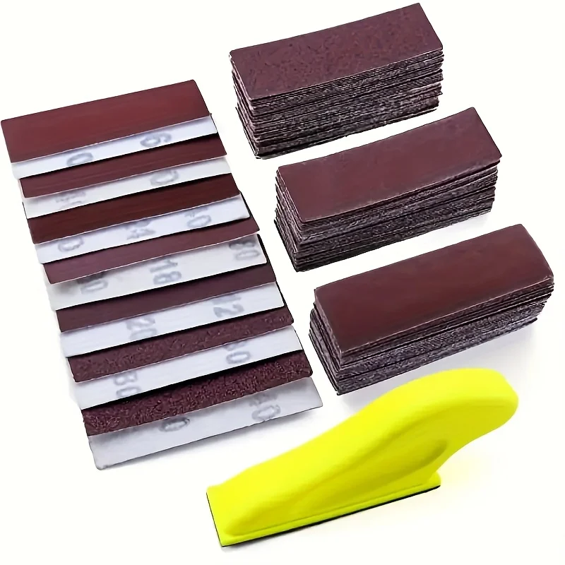 Mini kit de ponceuse de détail, ensemble de ponceuse manuelle, mini bloc de ponçage du bout des doigts de 3,25 x 1,0 pouces, outil de ponçage compact pour les petits espaces