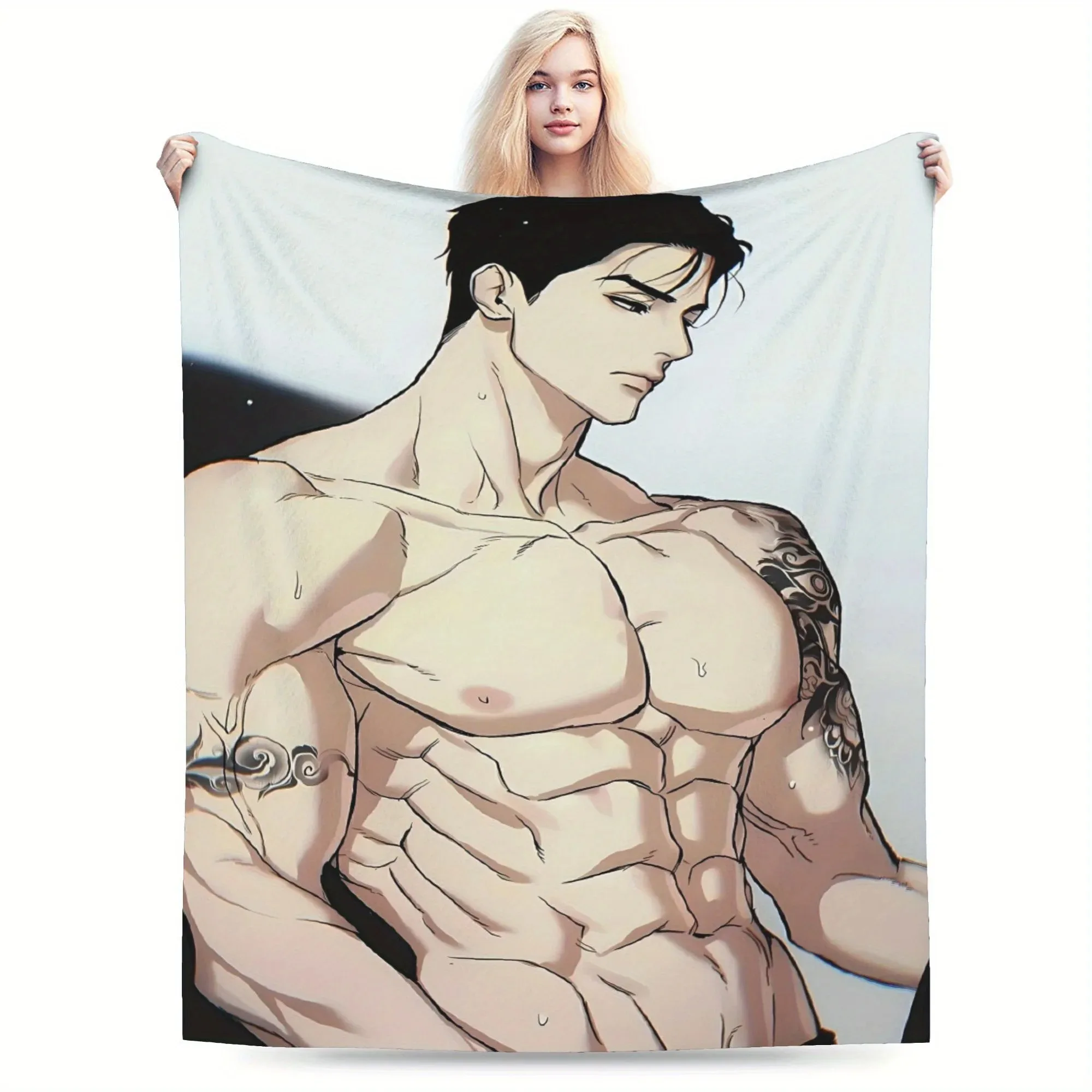 

Ultra-Soft Throw Blanket Featuring Korean Comic Book Boxer Charming Mixed Color Design Ideal for Living Room Office Sofa Decor