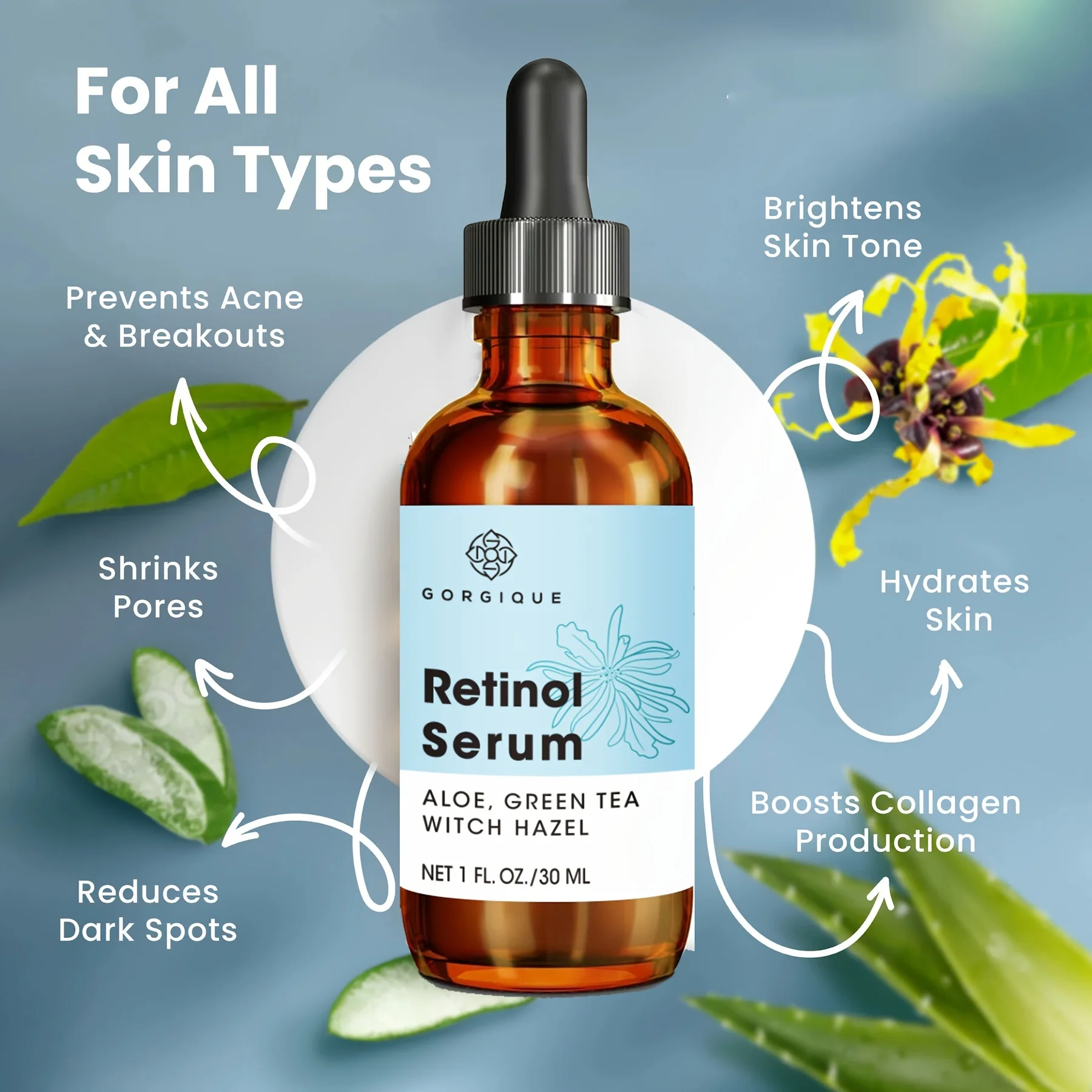 

Retinol Serum with Hyaluronic Acid Resurfacing Retinol Serum for Face Skin for Men & Women