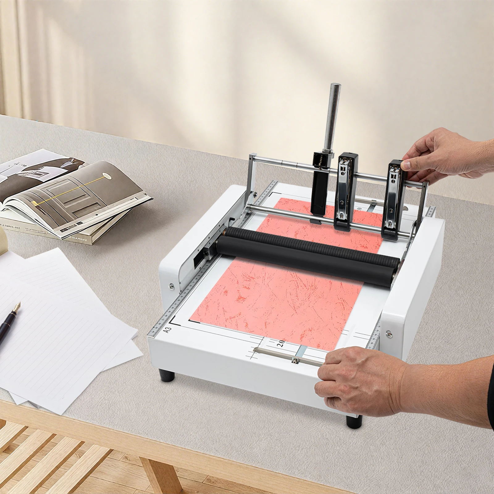 High-Efficiency Paper Folder and Binder, 2-in-1 Design, Rust-Resistant, Fold & Bind Up to 20 Sheets, Safe Operation with