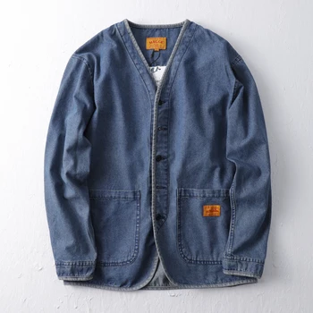 Amekaji Japan Retro Heavy Washing Workwear Clothes 100% Cotton Denim Jacket Men's Trendy Cardigan Top Taoist Robe Men's Jacket 6