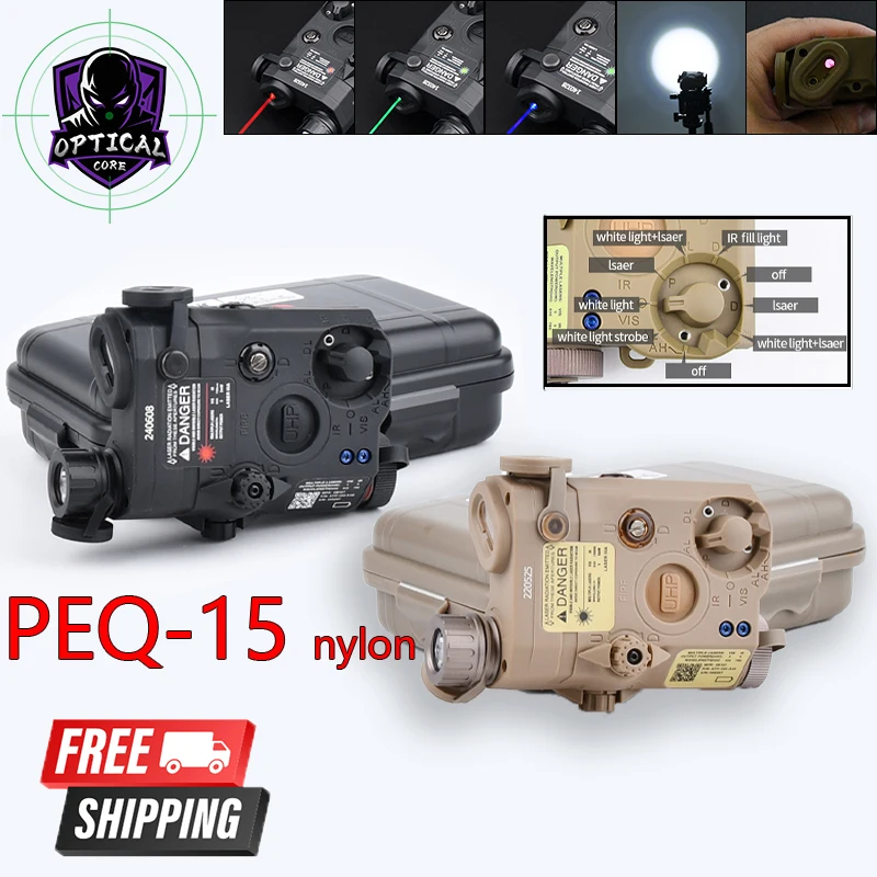 

Tactical PEQ 15 PEQ-15 Airsoft Red Dot Green Blue Laser Indicator Surefir M600 M300 Flashlight Weapon Light Dual Control Switch