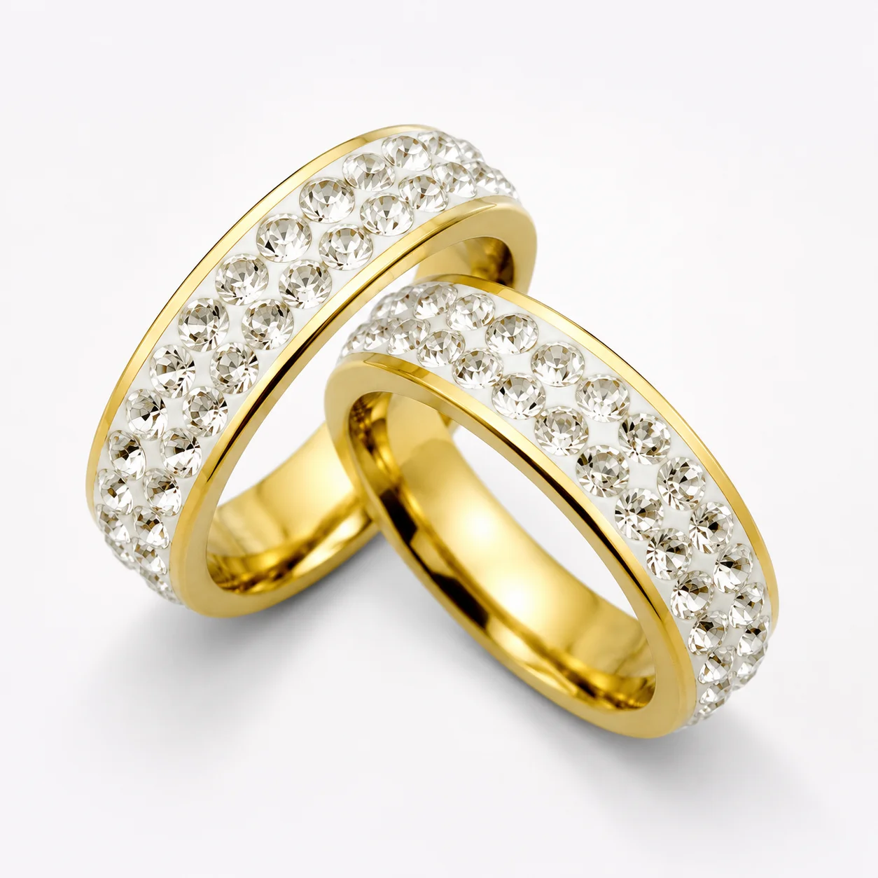 25Pcs Classic Women's Engagement Anniversary Wedding Rings Cubic Zirconia Gold Stainless Steel Female Jewelry PF065