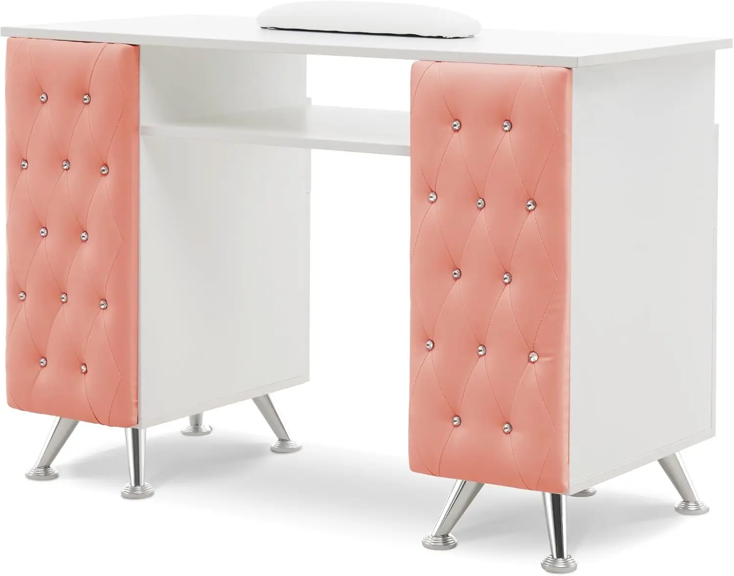 Manicure Table with Drawers, Acetone Resistant Nail Desk, Spa Salon Storage Equipment 2671 (White&Pink)