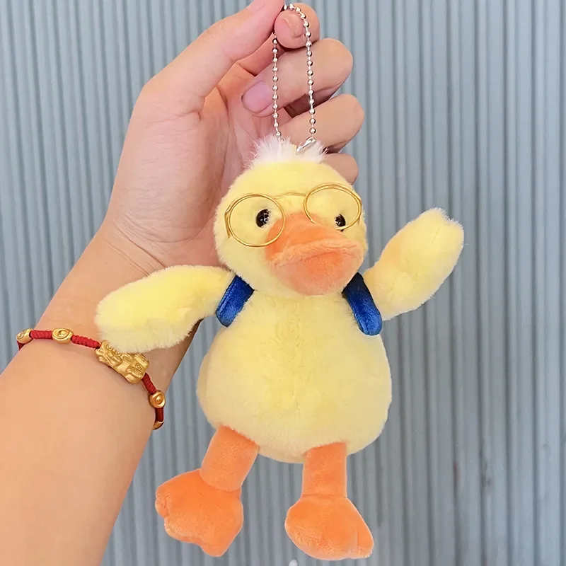 New Cute Glasses Duck 2 Colors Yellow and White Animals Soft Stuffed Plush Toys Hobbies Exquisite Kawaii Keychain Birthday Gifts