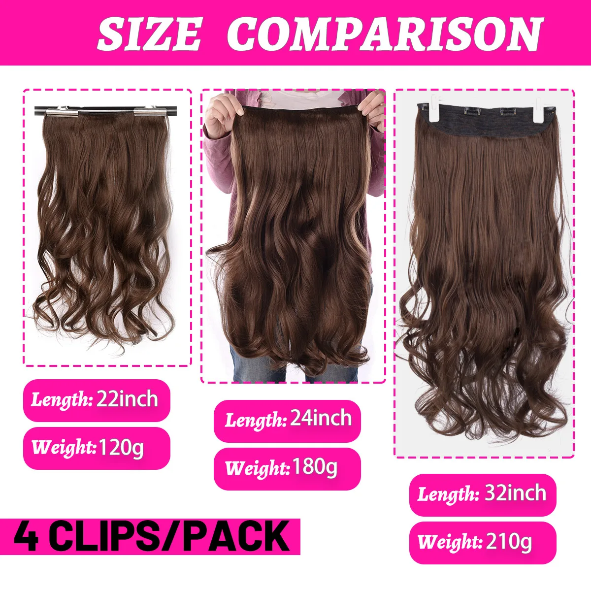 Silike 24Inch Synthetische Golvend Clip In Hair Extension Clips Hair Extension Hittebestendige Fiber 4 Clips Een Stuk 17 kleuren