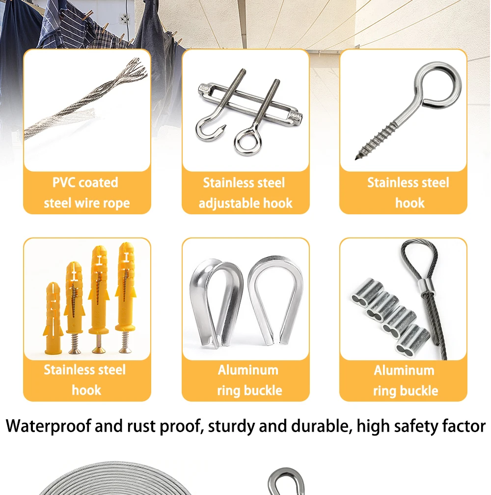 3mm Edelstahl-Drahtseil-Set mit PVC-Beschichtung, Hochleistungskabel für Balkongeländer, Farmzäune, Sonnenschutzvorrichtungen, Wäscheleine, 10-25m – Detail 2