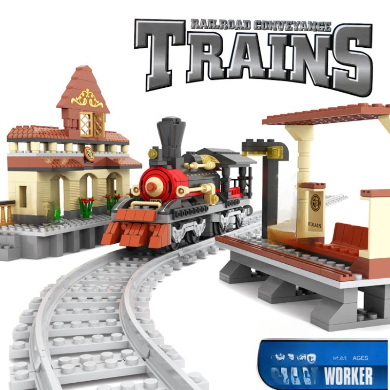 Plastic Building Blocks Creative Technic Vehicle Train Mode Educational Bricks Rail Toys For Children Present Boy Gifts Birthday