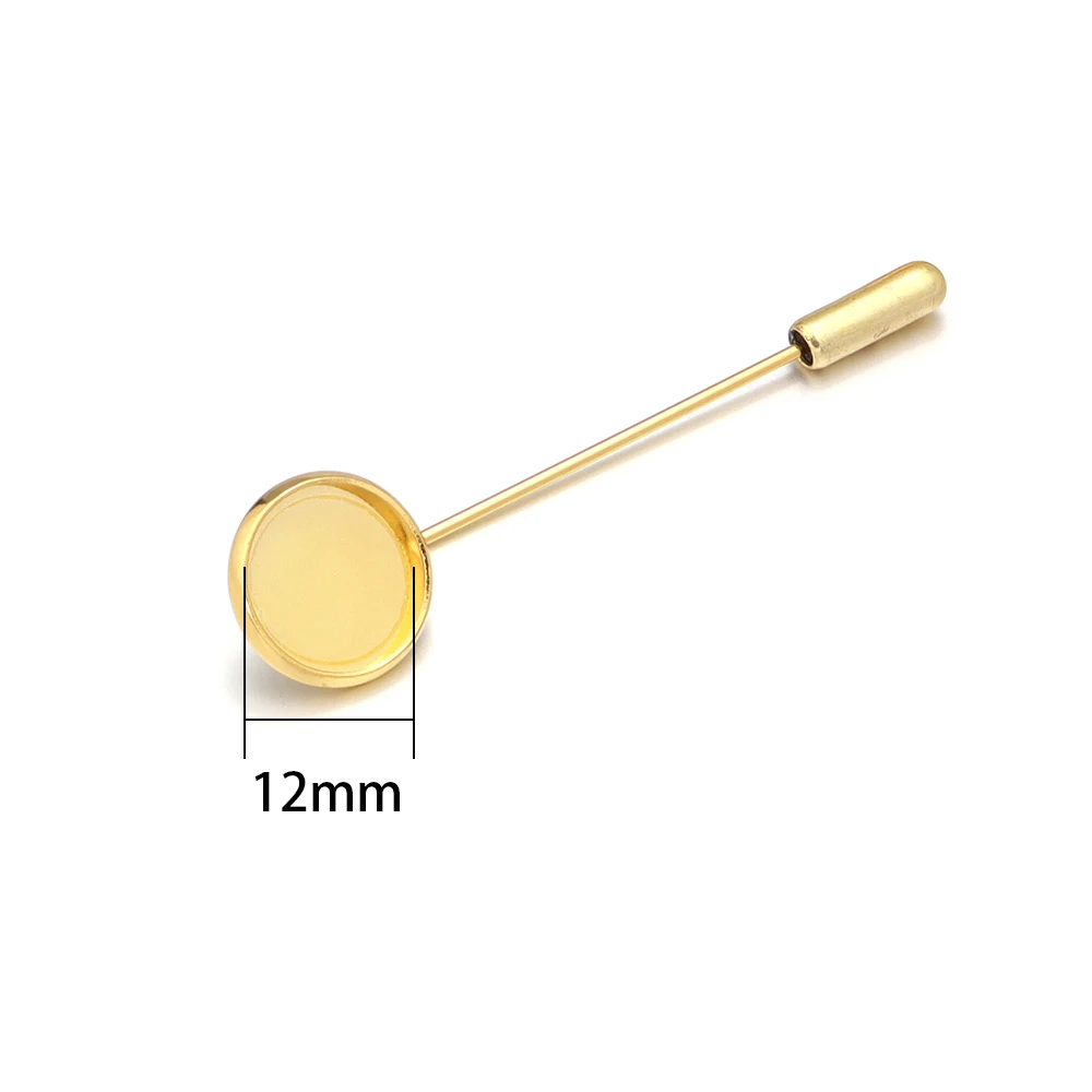 10 قطعة/الوحدة المعادن فارغة دبابيس قاعدة صالح 12 مللي متر كابوشون النقش إعدادات بروش التلبيب دبوس صينية دبابيس لصنع المجوهرات بالجملة #3