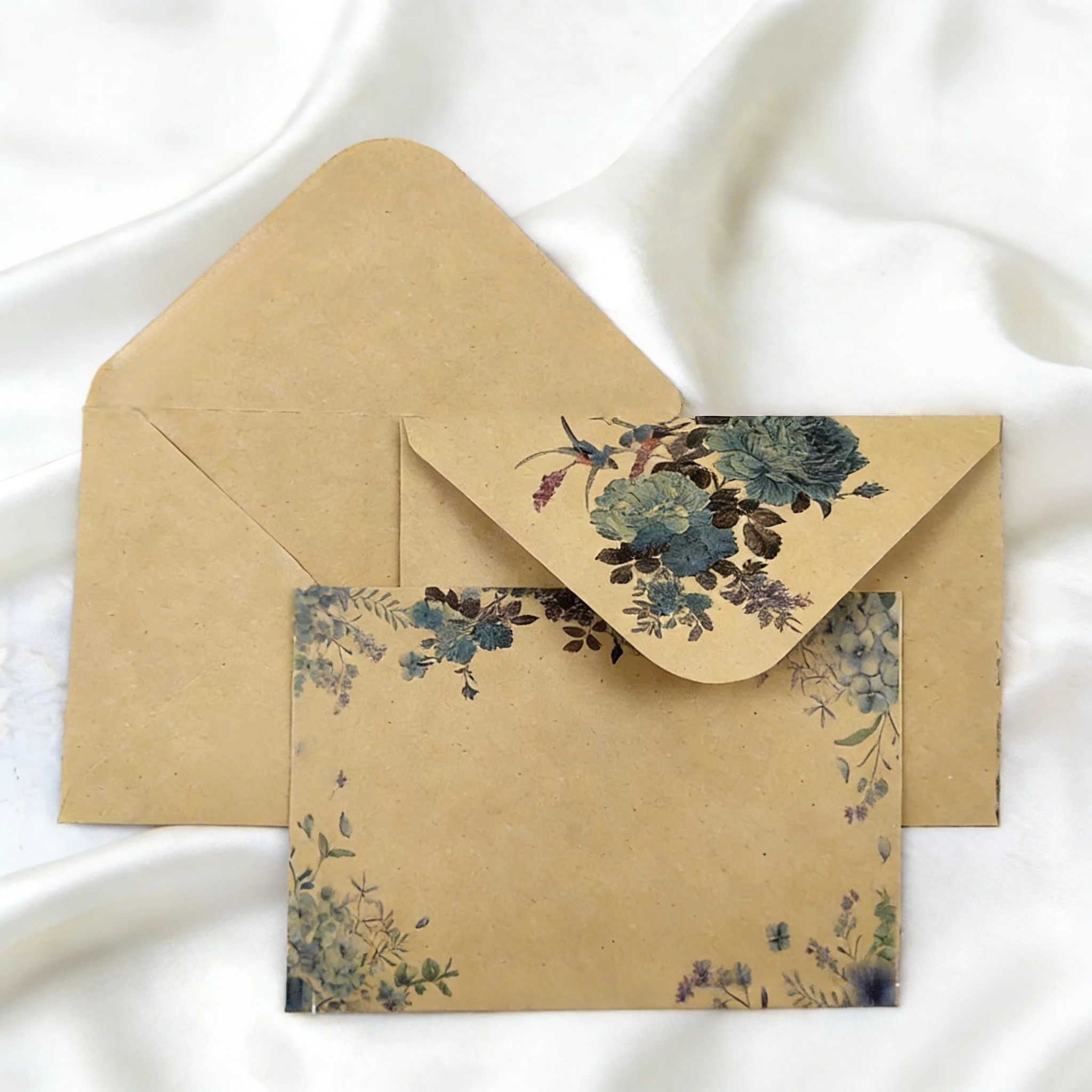 20/50pcs Kraft Paper Floral Envelope & Colored Paper Set - Premium Invitation Letter Paper for Wedding Valentine Greeting Cards