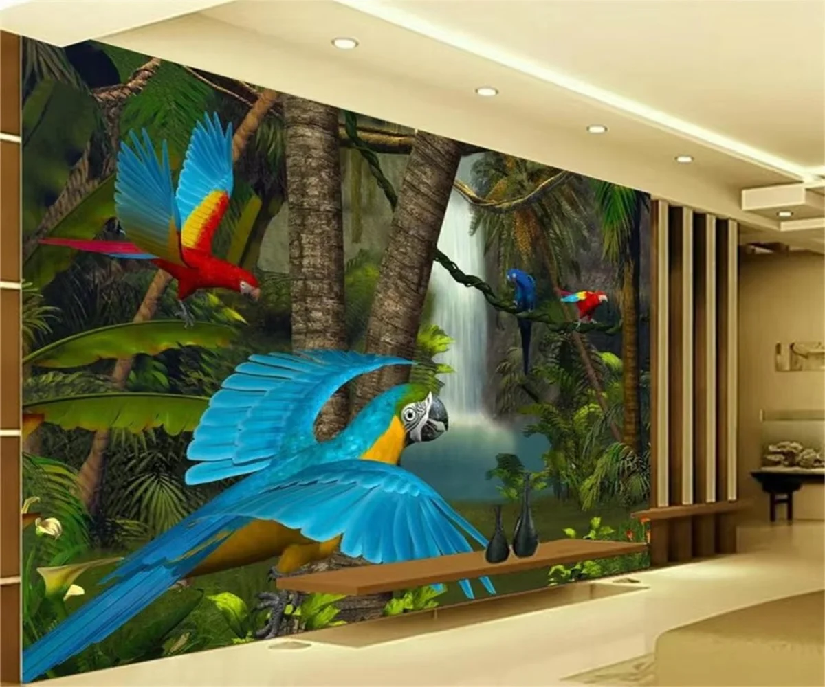 

Custom wallpaper Southeast Asian style tropical rainforest banana leaf flower and bird murals living room bedroom 3d wallpaper