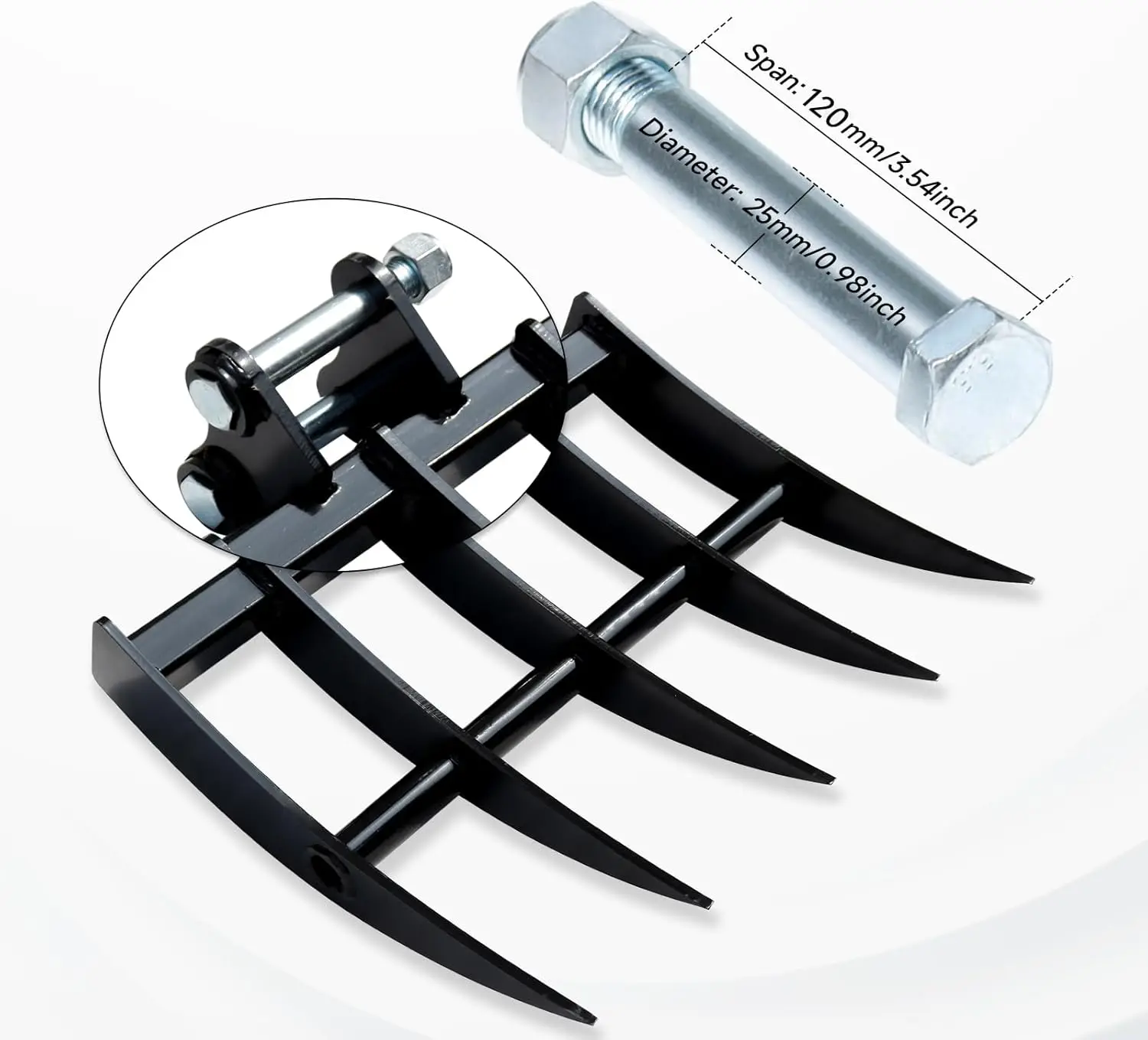 Rechenaufsatz für Minibagger, breiter Baggerrechen aus Metall zum Lösen und Entfernen von Oberflächenbodenmaschinen