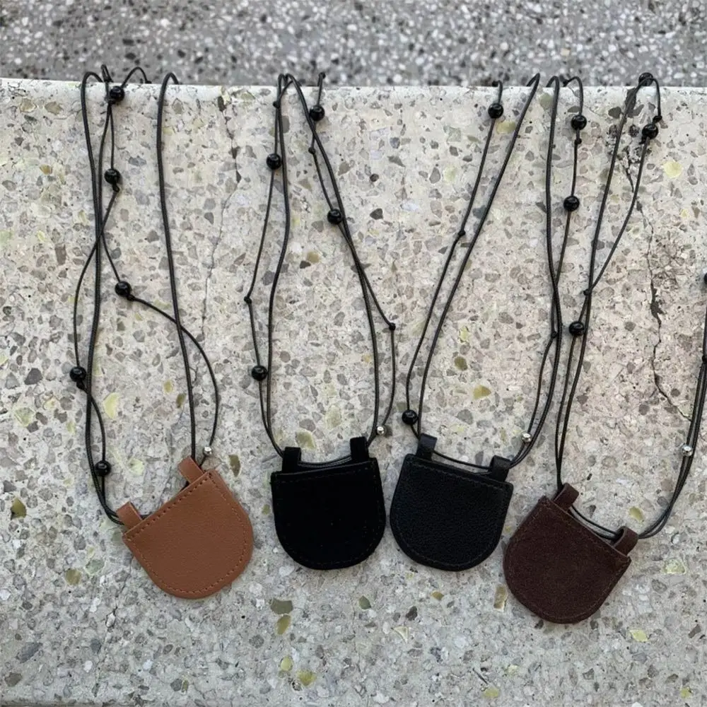 PU Suede Bag Necklace with Long Strap Adjustable Chain Mini Necklace Creative Gift Jewelry Accessories Wearing Key Bag Necklace