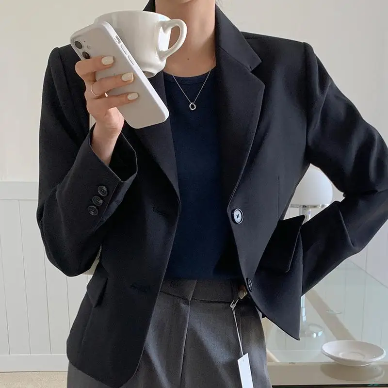 Blazers Women Cropped Solid Office Lady Slim Temper Casual Chic Outwear Korean Style Classic Spring Fashion Elegant Streetwear