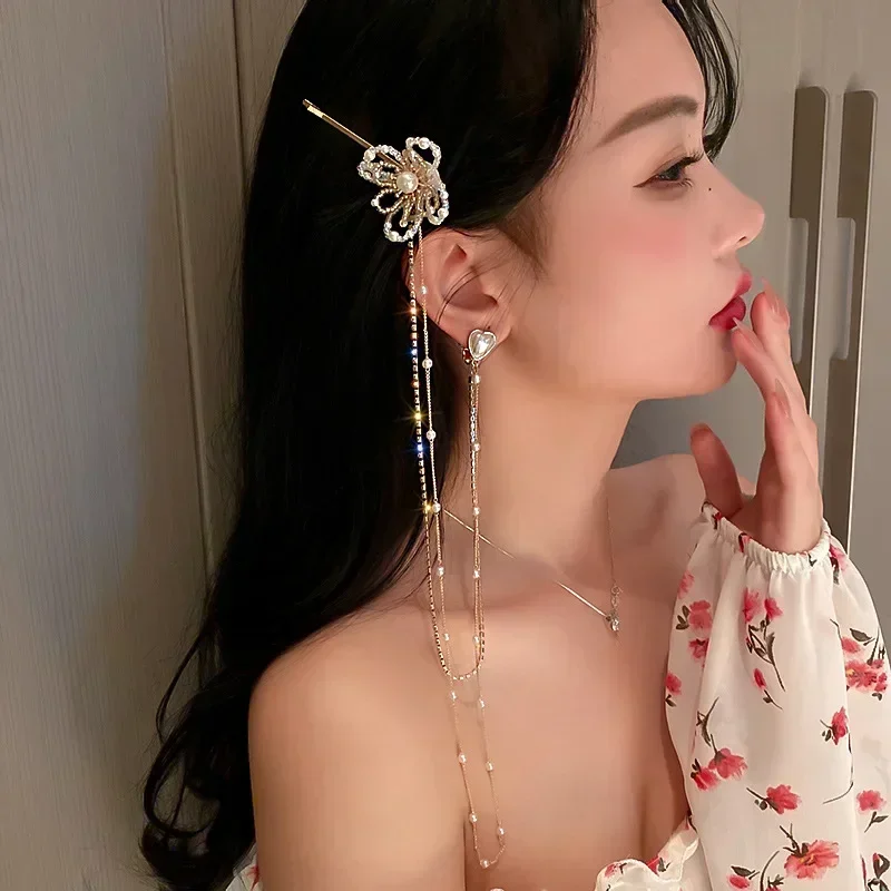 Fashion Flower Shape Hair Clip Fringe Cartilage Clip Ear Heart Hanging Earrings Jewerly Creative Gifts Accessories Hair Decor