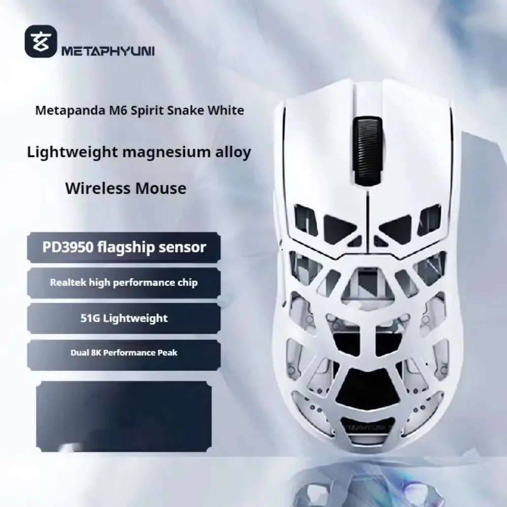 Metapanda M6 Magnesium Alloy Hollowing Out Wireless Mouse Tri-Mode 8K Lightweight Gaming Mouse Long Battery Life Pc Accessories
