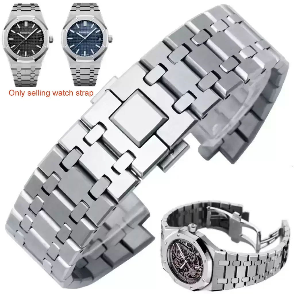 

Ремешок для часов из цельной нержавеющей стали для AP 15400 Audemars Piguet Royal Oak GA2100 2110, мужской ремешок 26 мм, серебристый, водонепроницаемый браслет