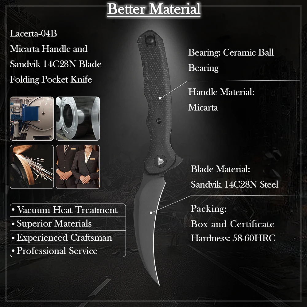 TRIVISA Lacerta-04B EDC Pocket Folding Knife 14C28N Blade Micarta Handle, Camping Hunting Fishing Outdoor High quality Tool - Image 3