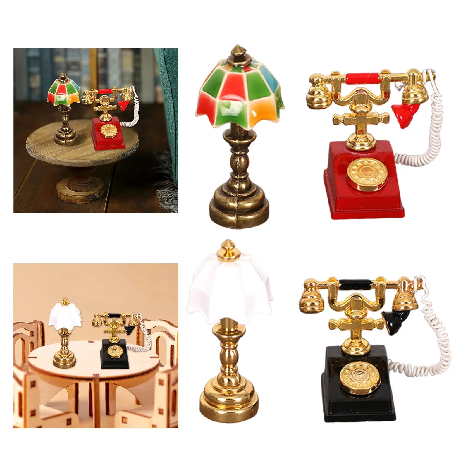 Lampe Miniature pour maison de poupée et ensemble de téléphone rotatif 1/12 pour décoration de Micro paysage