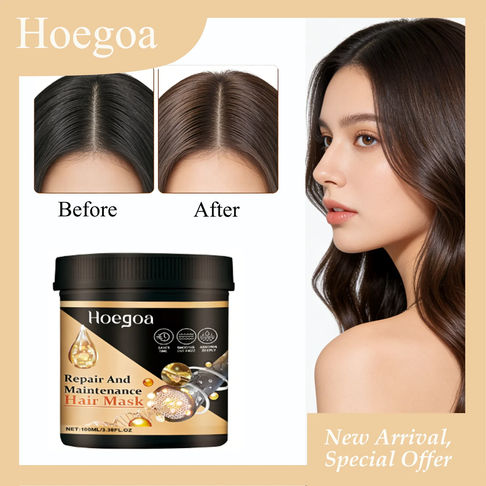 HOEGOA 100mL Repair And Maintenance Hair Mask Repairs Split Ends And Frizz Enhances Hair Elasticity Locks In Moisture Hair Mask