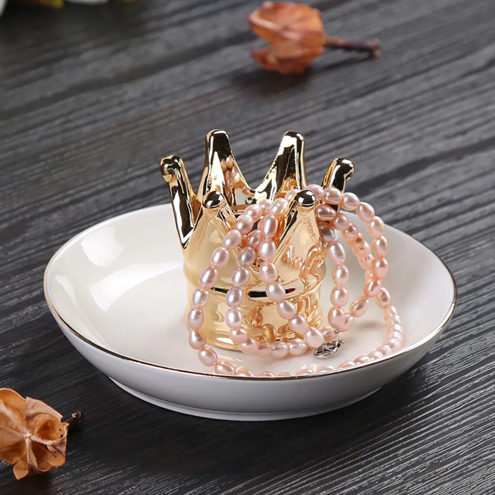 

Crown Ring Holder Ceramic Jewelry Tray Elegant Porcelain Dish for Women Jewelry Storage Decorative Organizer Home Decoration