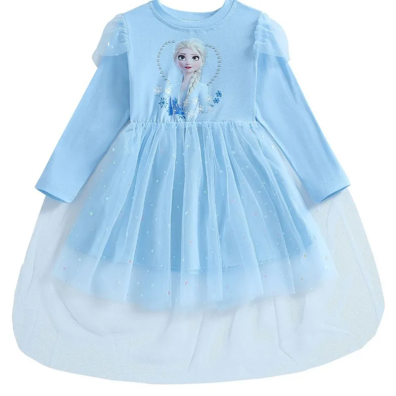 2024 New Princess Dress Girls Dress Long-sleeved For Children\'s Party Clothes Elsa Frozen Dress Spring Autumn Kids Dress 2-9Y