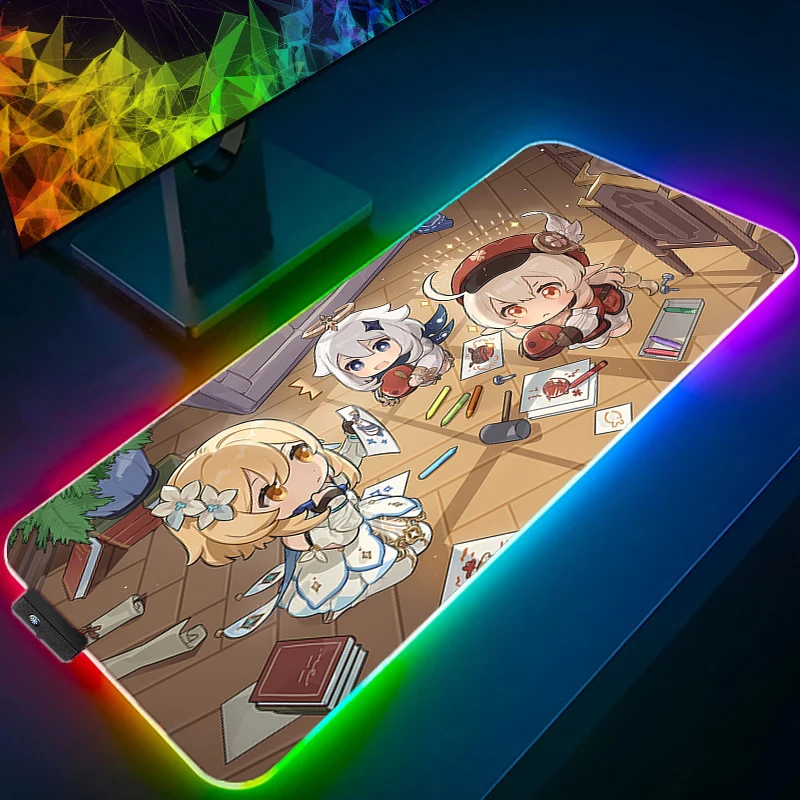 RGB Mouse pad Computer Speed type carpet mat for e-sports players Laptop Keyboard LED Mousepad G-genshin Impact Klee Desk Mat